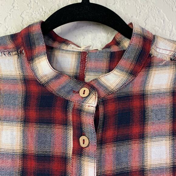 EASEL Shirt Dress Medium Plaid Flannel Drop Shoulder Balloon Sleeve‎ Raw Hem - Picture 3 of 13